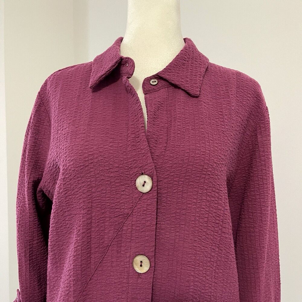 Soft Surroundings Marianna Tunic Top Sz Large Textured Stretch Button Front Plum - Picture 2 of 12
